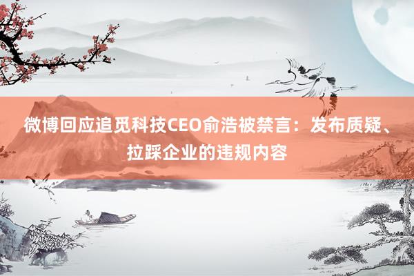 微博回应追觅科技CEO俞浩被禁言：发布质疑、拉踩企业的违规内容
