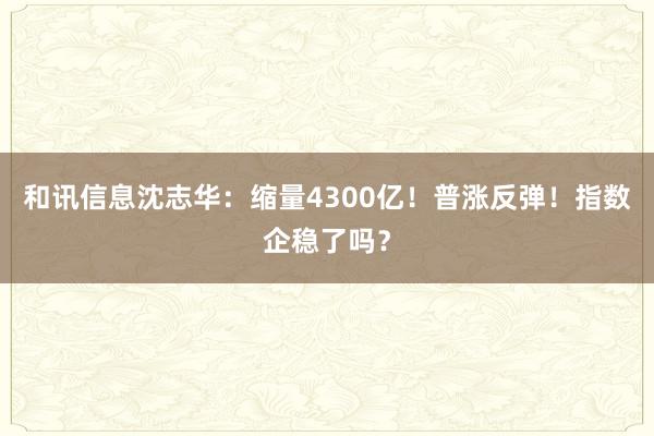 和讯信息沈志华：缩量4300亿！普涨反弹！指数企稳了吗？