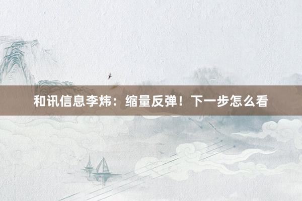 和讯信息李炜：缩量反弹！下一步怎么看