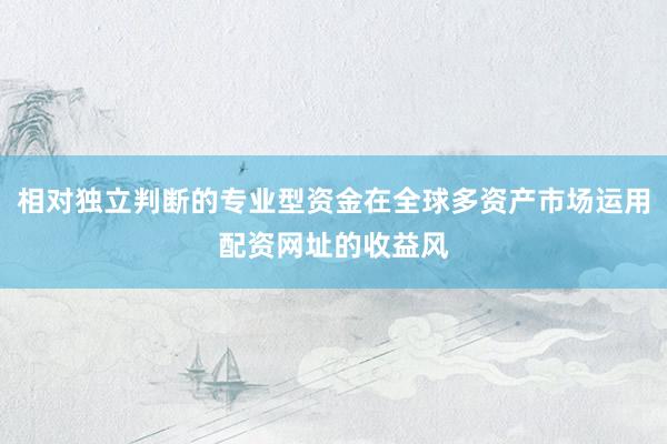 相对独立判断的专业型资金在全球多资产市场运用配资网址的收益风