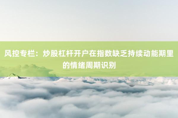 风控专栏：炒股杠杆开户在指数缺乏持续动能期里的情绪周期识别
