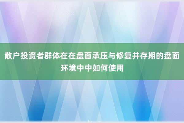 散户投资者群体在在盘面承压与修复并存期的盘面环境中中如何使用