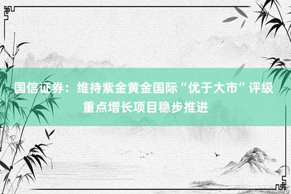 国信证券：维持紫金黄金国际“优于大市”评级 重点增长项目稳步推进