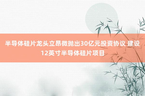 半导体硅片龙头立昂微抛出30亿元投资协议 建设12英寸半导体硅片项目