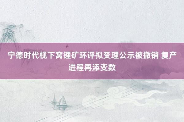 宁德时代枧下窝锂矿环评拟受理公示被撤销 复产进程再添变数