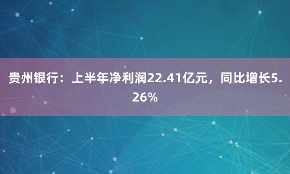 贵州银行：上半年净利润22.41亿元，同比增长5.26%
