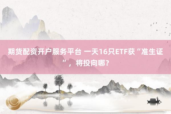 期货配资开户服务平台 一天16只ETF获“准生证”，将投向哪？