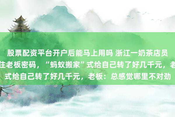 股票配资平台开户后能马上用吗 浙江一奶茶店员工因手头拮据,偷偷记住老板密码,“蚂蚁搬家”式给自己转了好几千元,老板:总感觉哪里不对劲
