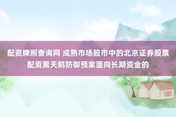 配资牌照查询网 成熟市场股市中的北京证券股票配资黑天鹅防御预案面向长期资金的