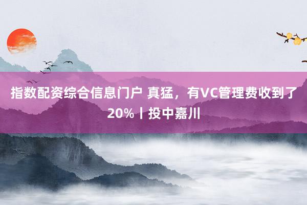 指数配资综合信息门户 真猛，有VC管理费收到了20%丨投中嘉川