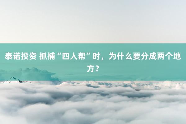 泰诺投资 抓捕“四人帮”时，为什么要分成两个地方？