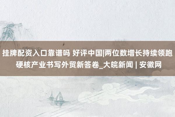 挂牌配资入口靠谱吗 好评中国|两位数增长持续领跑 硬核产业书写外贸新答卷_大皖新闻 | 安徽网