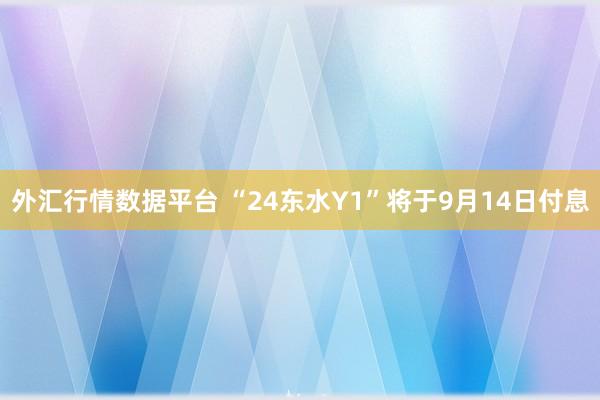外汇行情数据平台 “24东水Y1”将于9月14日付息