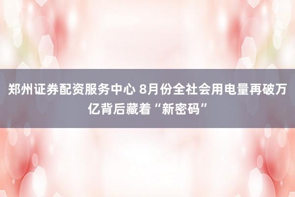 郑州证券配资服务中心 8月份全社会用电量再破万亿背后藏着“新密码”